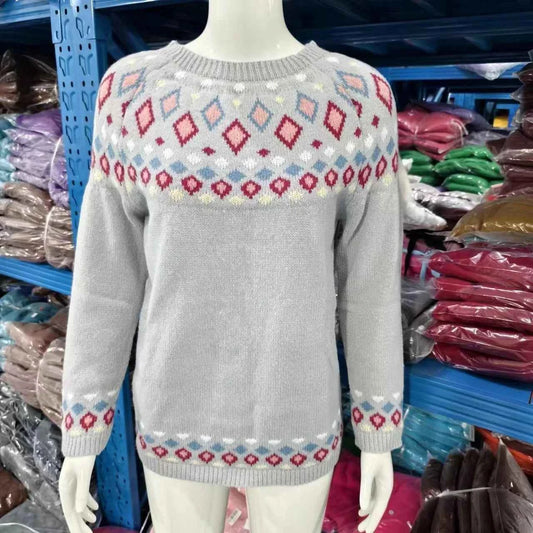 Spring Knitted Women's Sweater O-neck Long Sleeve Casual Loose Sweater Elegant Trendy Print Female Winter Fashion Ladies Clothes