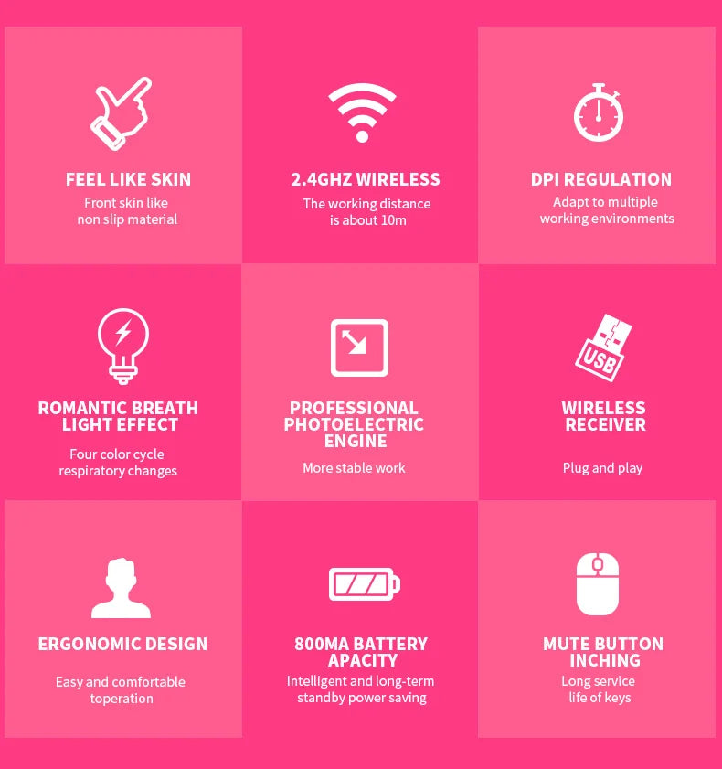 Gaming Mute Rechargeable Mouse 2.4GWireless Pink USB  RGB Gamer Ergonomic Mice Optical Office Computer Mouse for IOS Android SS69