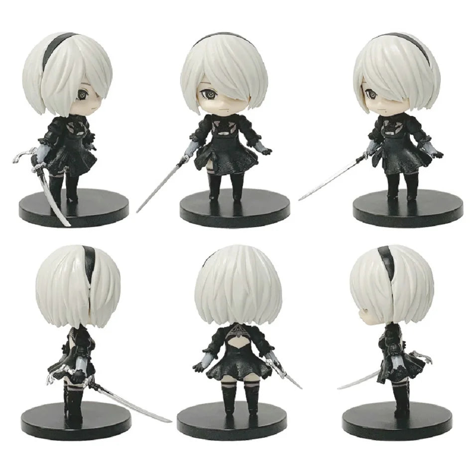 6pcs Q-version Anime Nier Mechanical Era Yurha 2B Miss Sister Sword Star Linkage 9S A2 Handmade Blind Box Doll Desktop Ornament SS69