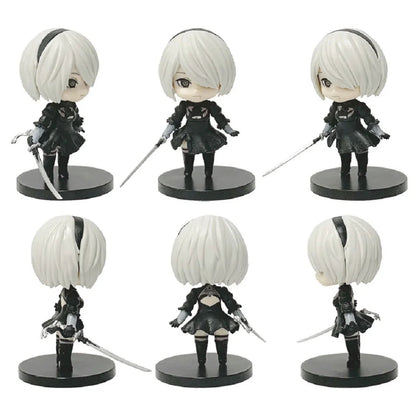 6pcs Q-version Anime Nier Mechanical Era Yurha 2B Miss Sister Sword Star Linkage 9S A2 Handmade Blind Box Doll Desktop Ornament SS69