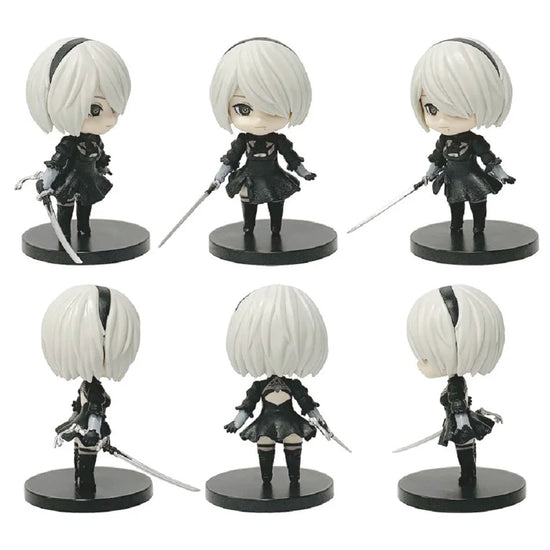 6pcs Q-version Anime Nier Mechanical Era Yurha 2B Miss Sister Sword Star Linkage 9S A2 Handmade Blind Box Doll Desktop Ornament SS69