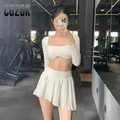 Long Sleeve Yoga Shirts Sexy Sports Top Tight Gym Clothes Woman Fitness Crop Top with Chest Pad Workout Yoga Top Athleisure SS69