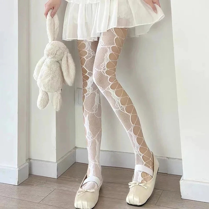 Women's Sexy Hollow Jacquard Fishnet Tights Stockings Floral Lace Thigh High waist Pantyhose Nightclub Garter Hot Wind Stocking SS69
