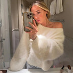 Talenza Women's Plush Pullover Fashion Solid Loose High Street Sweaters Vintage Chic Strapless Autumn Casual Female Pullovers