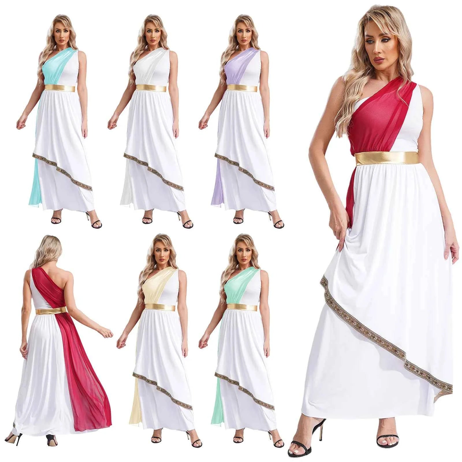 Womens Ancient Greek Princess Dress Goddesses Toga Costume for Halloween Carnival Party Deity Queen Cosplay Chiffon Robe Gown