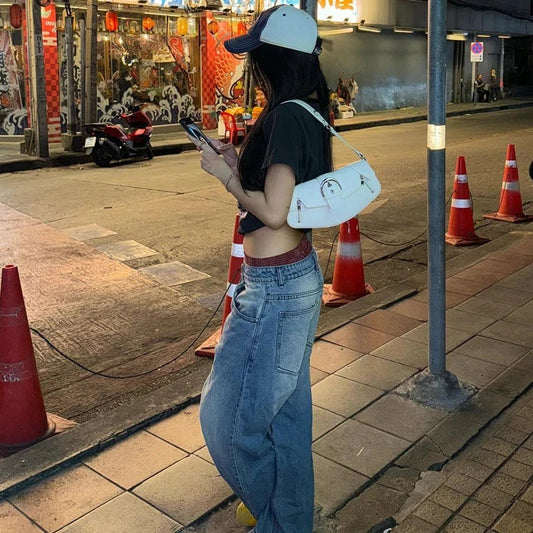 Off Shoulder Retro Y2k Tops Letter Print Short Sleeve T-Shirt Harajuku Slimming Women Top 2025 Summer New Women's Clothing SS69