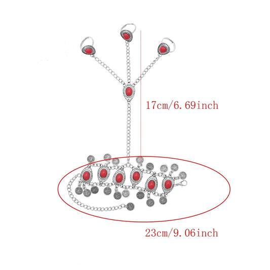 Traditional Kazakhstan Ethnic Coins Bracelet Hair Accessories  for Women Vintage Nepalese Tibetan Clothing Headwear Jewelry Set