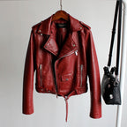 Women's PU Leather Motorcycle Jacket - Slim Fit, Turn-Down Collar