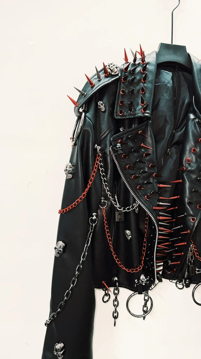 vintage Leather jacket Gothic Leather jacket Punk Leather jacketoversizeLeather jacket Rivet Leather jacket skull Leather jacket SS69