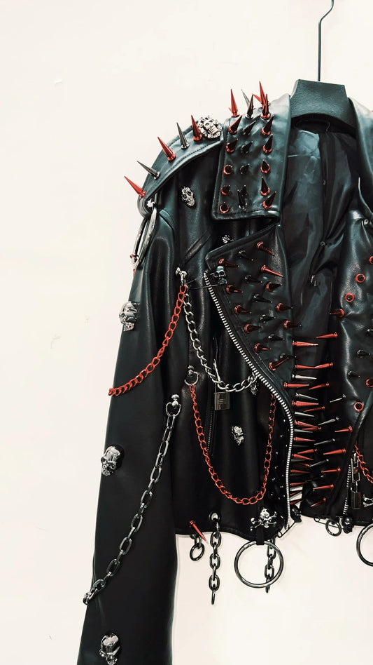 vintage Leather jacket Gothic Leather jacket Punk Leather jacketoversizeLeather jacket Rivet Leather jacket skull Leather jacket SS69