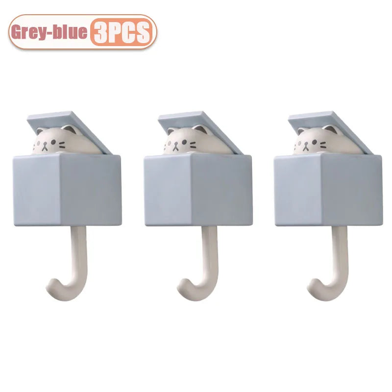 Self-Adhesive Cat Wall Hooks, Cute Animal Decorative Hanger