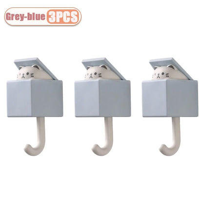SS69 Self-Adhesive Cat Wall Hooks, Cute Animal Decorative Hanger for Home
