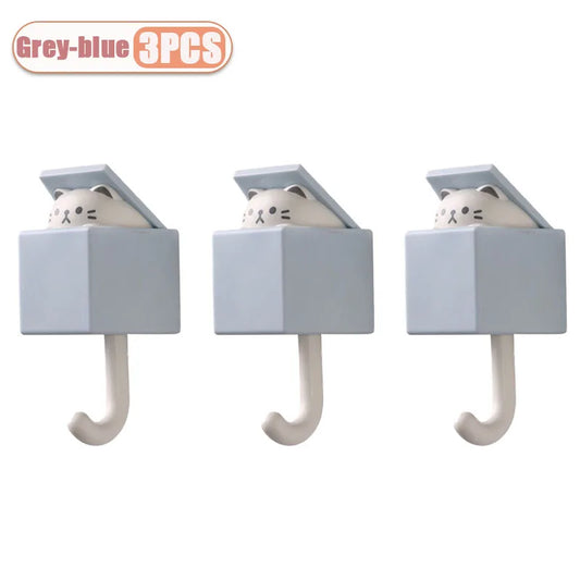 SS69 Self-Adhesive Cat Wall Hooks, Cute Animal Decorative Hanger for Home