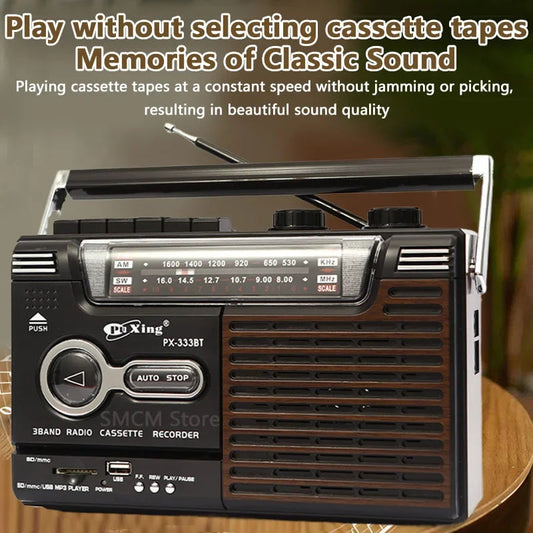 Portable Vintage Retro USB AM/FM/SW Multiband Radio Stereo Wireless Bluetooth Boombox Mp3 Audio Cassette Tape Player Recorder TF SS69