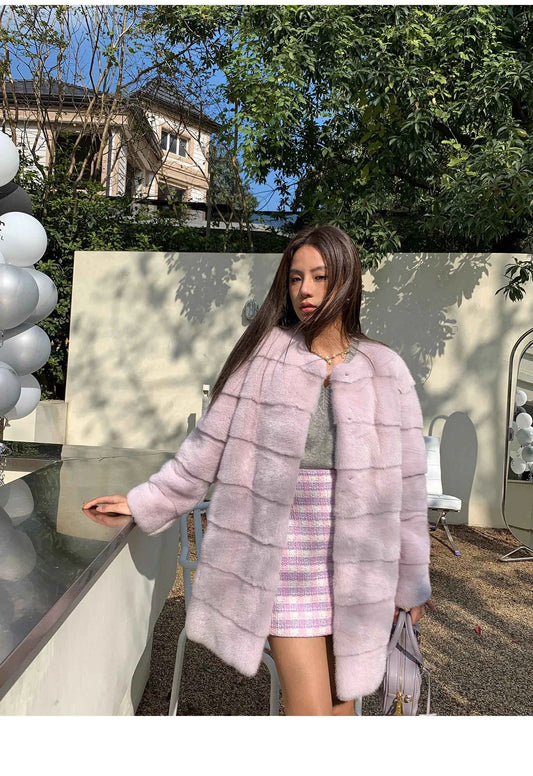 HDHOHR 2025 New 100% Real Mink Fur Coat Women Fashion Essential Natural Mink Fur Jackets Warm Royel Blue Winter Fur Coat