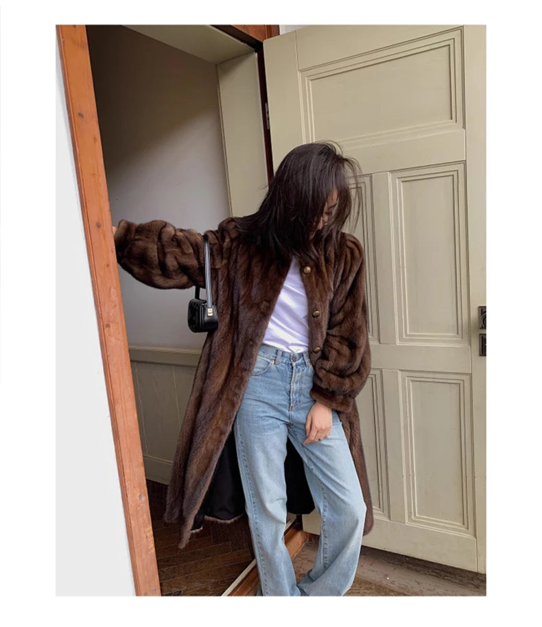 Lautaro Women's Long Faux Mink Fur Coat - Thick Warm Winter Overcoat