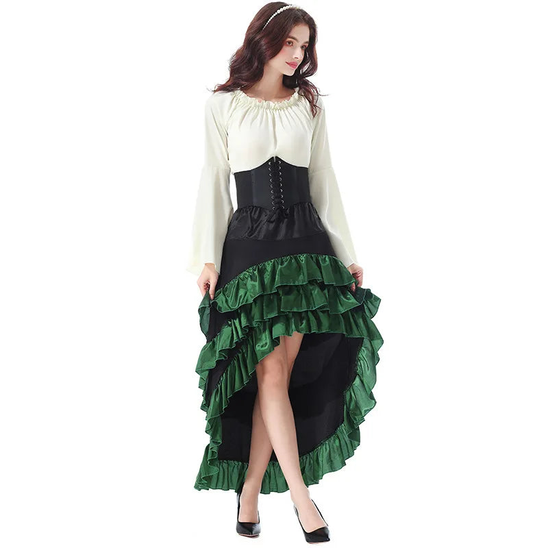 Women's Renaissance Pirate Costume Set with Skirt and Corset