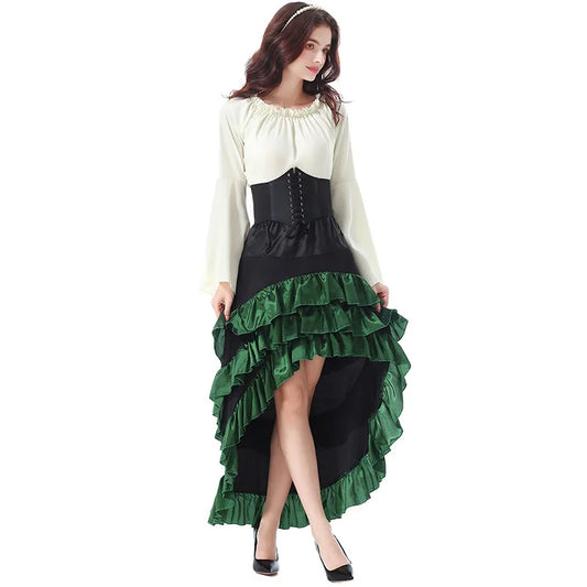 Verceco Pirate Costume Women Outfit with Renaissance Pirate Shirt Skirt Corset Waist Belt Womens Halloween Pirate Costumes