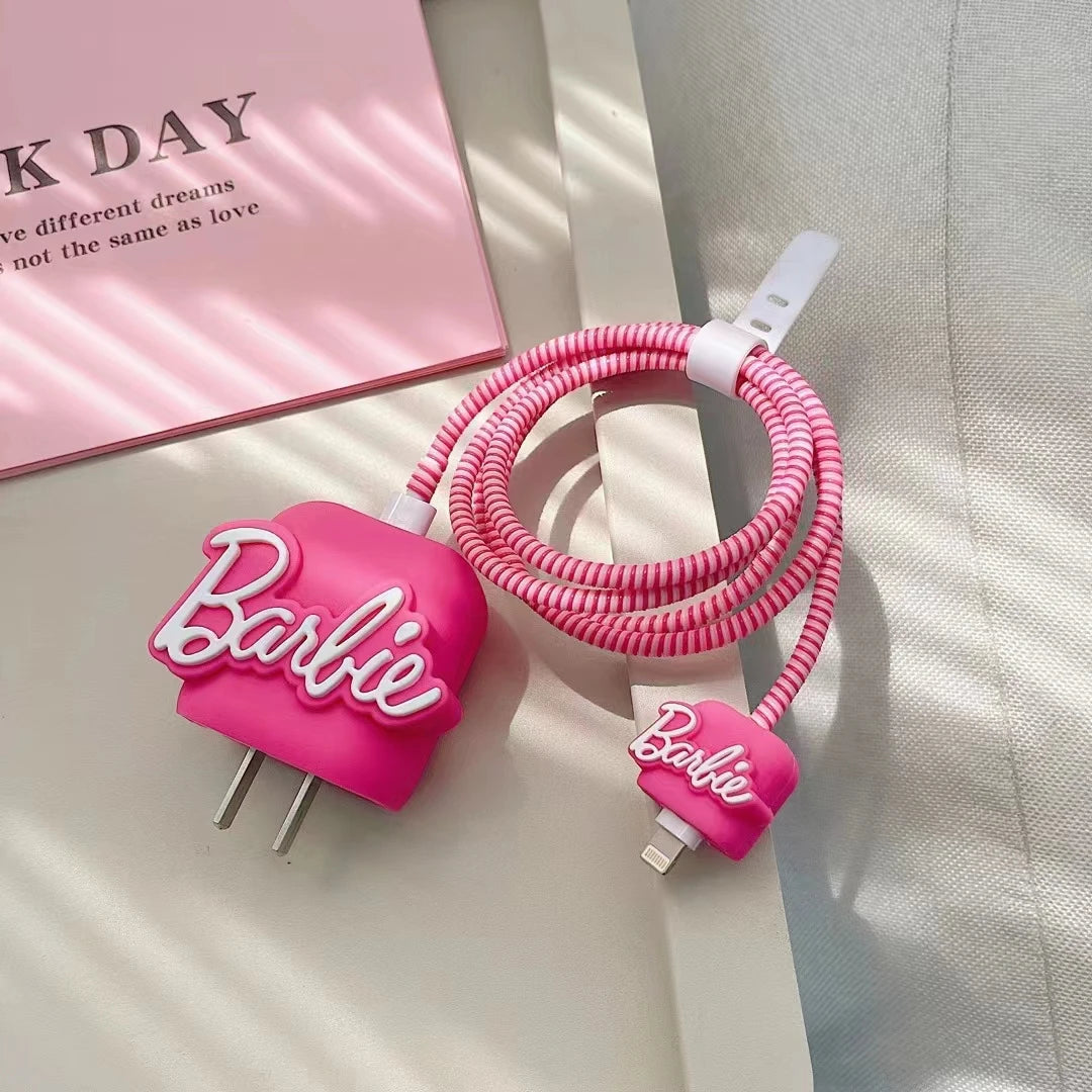 Pink Barbie Cute Data Cable Protective Cover for IPhone 20W Girl Heart Kawaii Anime Fashion Charging Head Protection Sleeve Bag SS69