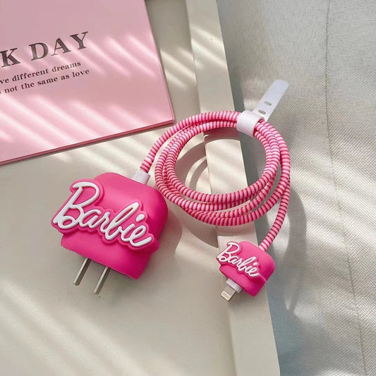 Pink Barbie Cute Data Cable Protective Cover for IPhone 20W Girl Heart Kawaii Anime Fashion Charging Head Protection Sleeve Bag SS69