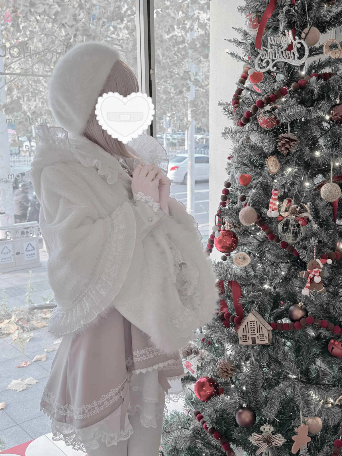 Japanese Mine Lace Splicing Cute Bow Lolita Shawl Jacket Autumn and Winter New Sweet Girl Loose Warm Plush Cape Coat Women