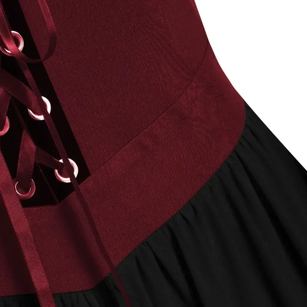 New Medieval Witch Dress for Women Halloween Carnival Women Plus Size Cold Shoulder Butterfly Sleeve Halloween Gothic Dress