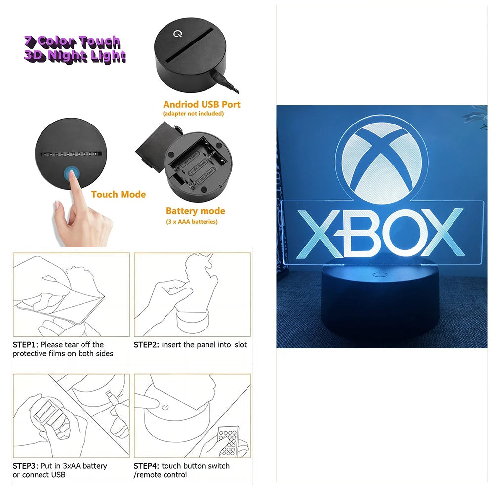 NEON GAMER 3D Lamp LED Night Light Gaming Setup RGB Children's Lamps Gamer Room Decoration Bedroom Table Lamp Personalized Gifts SS69