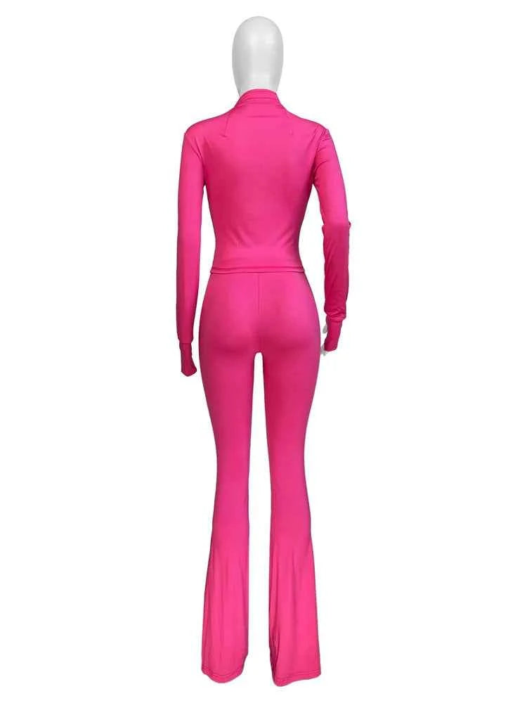 Elegant Sports Women Clothing Sales Long Sleeve Tops Flare Pants 2 Two Pieces Sets Tracksuit Streetwear Jogging Leggings Outfits