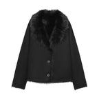 KONDALA Women's Chocolate Brown Leather Jacket with Fur Trim