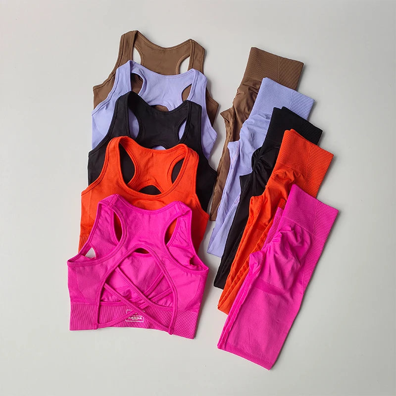 2PCS Sports Bra Women's Set Professional Fitness Tank Top Bra Shockproof Running Leggings Yoga Suit Beautiful Back Bra Clothing SS69