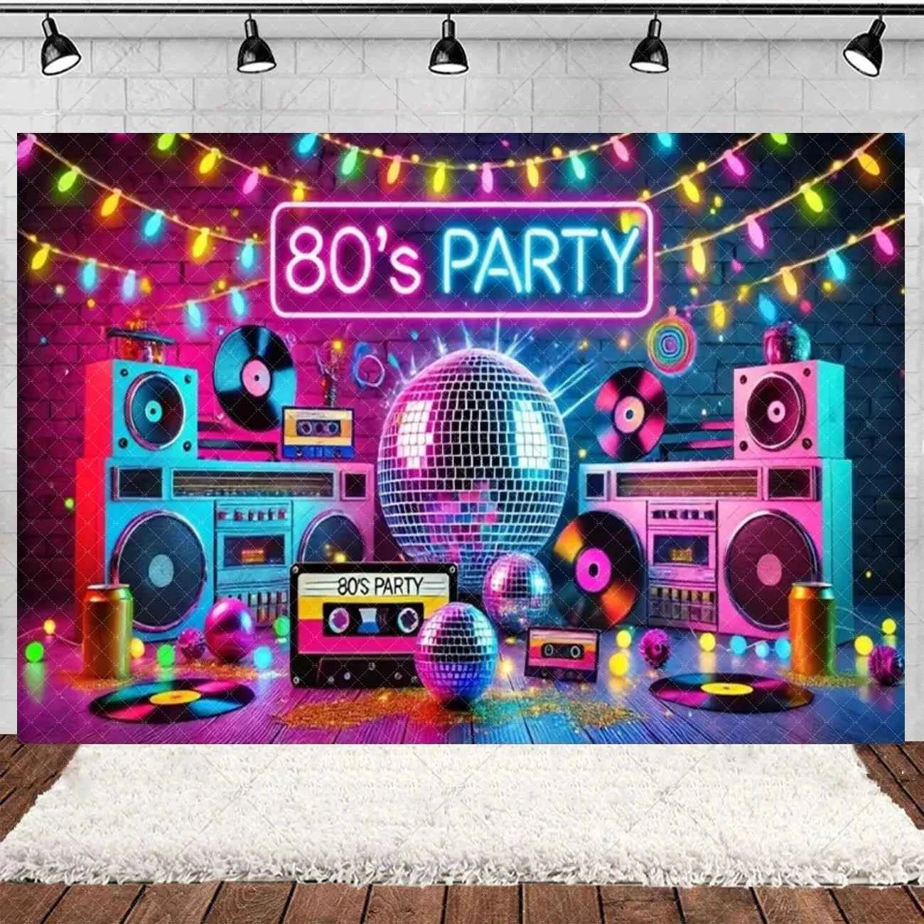 Retro Back to the 70s 80s 90s Backdrop Music Party Decorations Neon Light Graffiti Tapes Disco Background Photo Studio Supplies