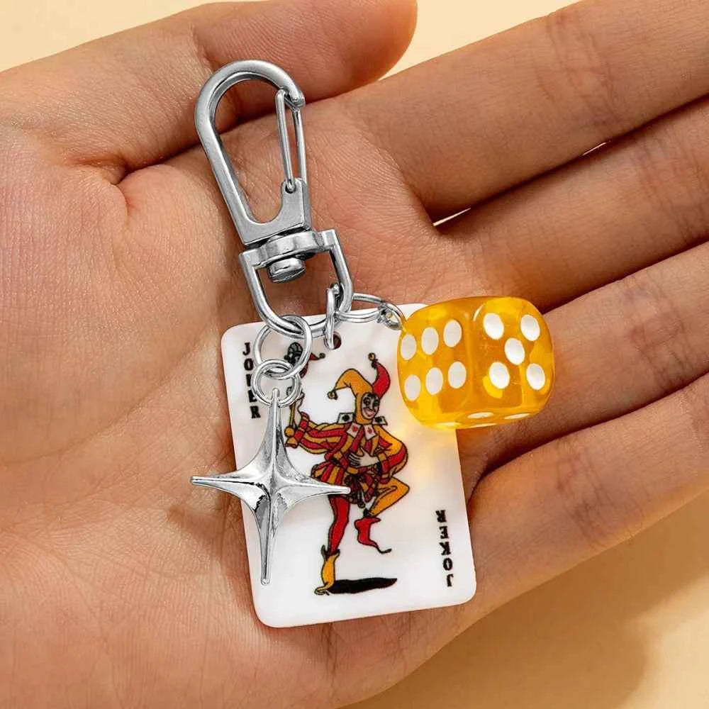 1pc Poker Dice Star Keychain, Retro Cool Style, Suitable for Bag Charm / Key Decoration / Personalized Accessory