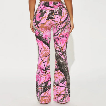 Women's new branch small camo high waisted bell bottoms Spice Girl street personality fashion casual pants SS69