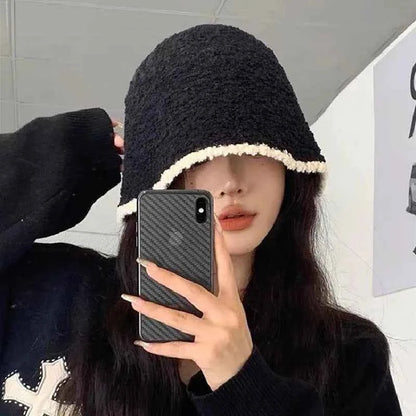 Winter contrasting warm fisherman hat ins ear protection bucket hat with fleece autumn and winter knitted hat