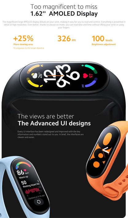 Xiaomi Mi Band 7 Smart Fitness Tracker, 1.62" AMOLED Display, 110+ Sport Modes