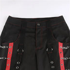 Cyber Punk Unisex Cargo Wide Leg Pants Chain Bandage Ruched Tie Capris Pants Women Gothic Baggy Trousers BF Hippie Grunge Jogger SS69