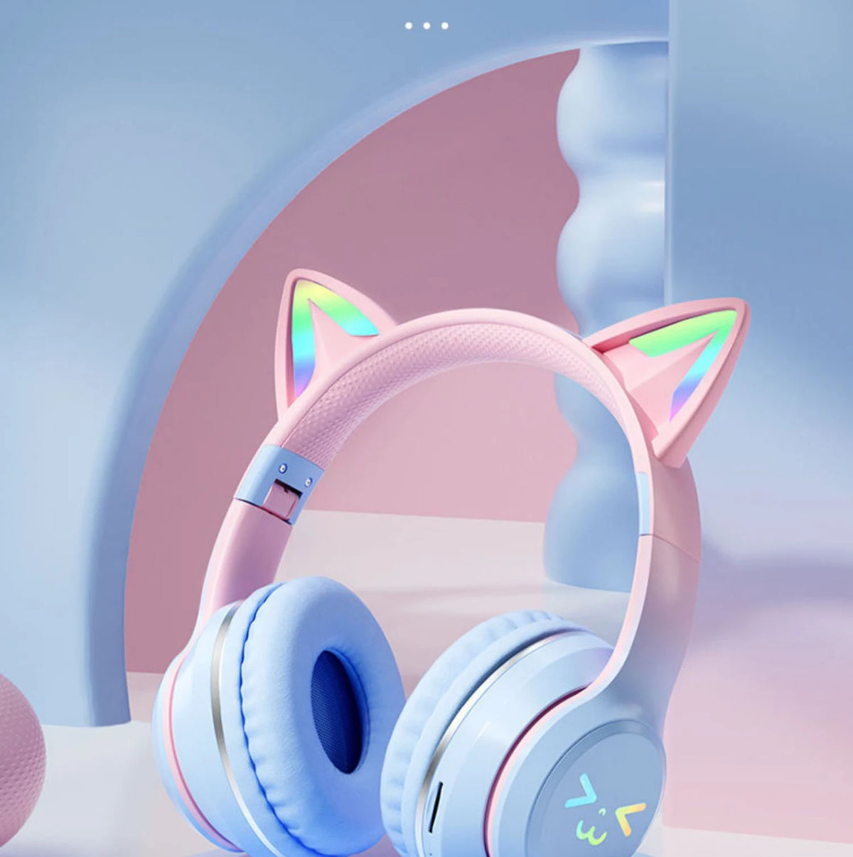 GUZMYYFC Cat Ear Wireless Bluetooth 5.1 Headset with RGB Lights and Mic