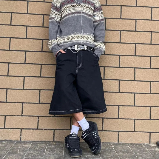 HOUZHOU Y2k Vintage Baggy Jeans Shorts Woman Streetwear Jorts Korean Harajuku Gothic Oversized Denim Pants Embroidery Summer SS69