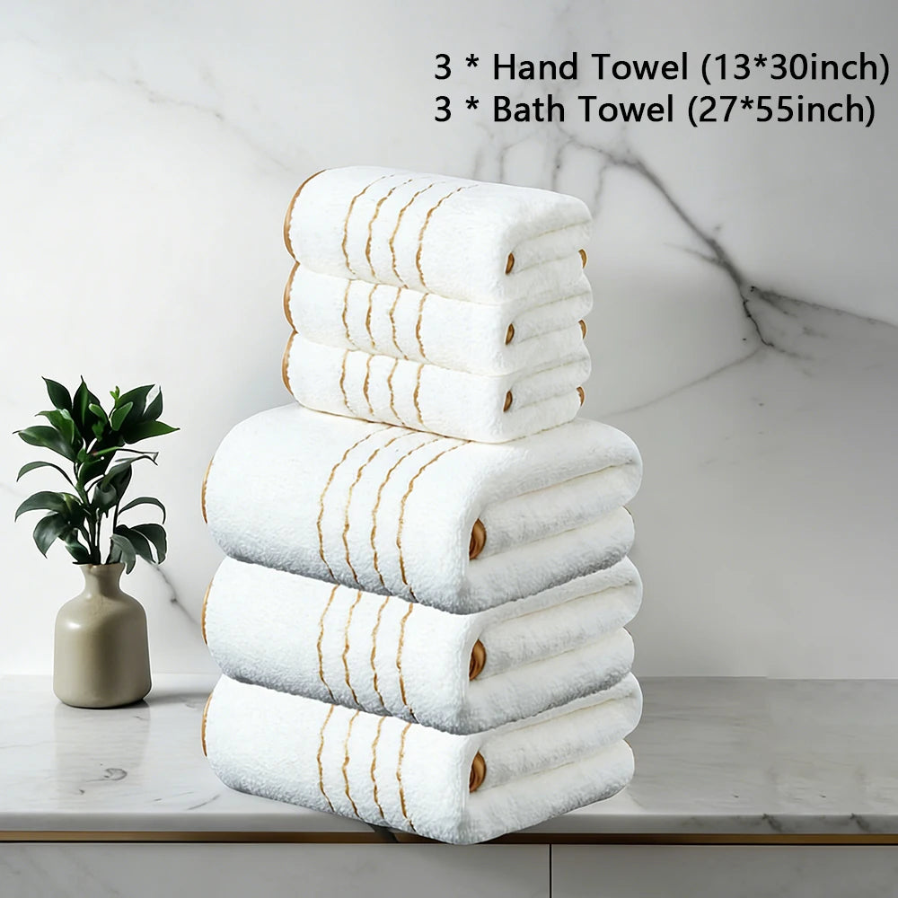 2/3/6/8 Pcs Bath Towel Set White & Gray with Gold Accents, Soft Absorbent Premium Towels for Home, Hotel & Bathroom