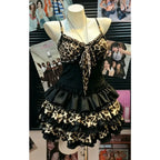 American Vintage Punk Gothic Leopard Print 2 Piece Suits Women Subculture Piano Top + Skirt Retro Harajuku Y2k Casual Outfits