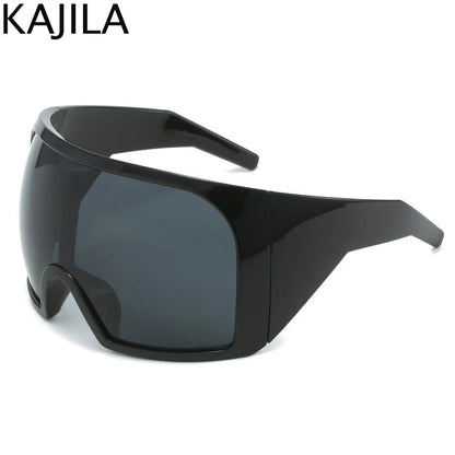 Oversized Punk Shield Sunglasses Women Men Big Frame 2024 Luxury Brand Steampunk Mask Sun Glasses For Ladies Sports Goggle UV400 SS69 9.69 C1 Black Gray / FK-12121