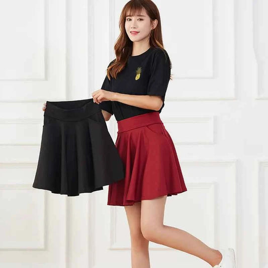 New Black Pocket Shorts Skirt Women's Basic Safety Pants Skirts School Flared Casual Mini Skater Medium Pleated Plus Size 4XL
