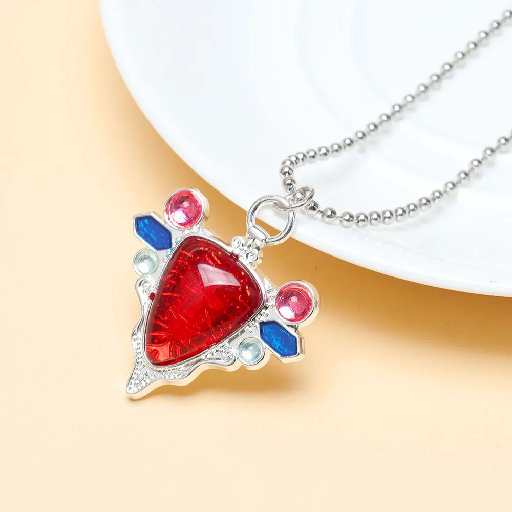 JoJo Bizarre Adventure Necklace Anime Joseph Joestar Necklaces Woman Fashion Red Ruby Stone Heart Necklace Cosplay Collier