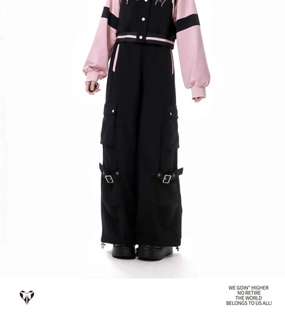 Pink and Black Splicing Color Hooded Baseball Jacket Casual Pant Sets 2025 Spring and Autumn Sweet Cool Girl Students Outfits SS69