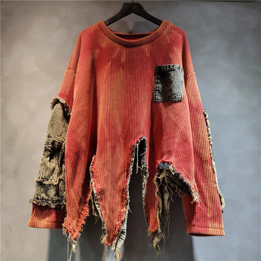 YEAE Women's Tie-Dye Pullover Sweater, Long Sleeve Loose Knit Crew Neck