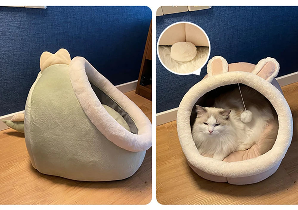 Cartoon Cat Cave Bed, Foldable Cotton Pet Sleeping Mat
