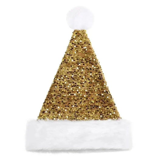 Sequin Christmas Hat Plush Solid Color Sparkle Santa Claus Hat with Long Fluffy Pompom For Adult Kids Christmas Party Decoration SS69