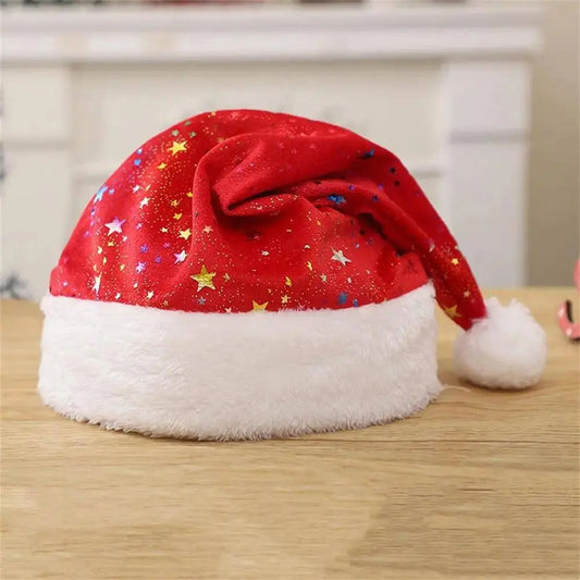 Sequin Christmas Hat Plush Solid Color Sparkle Santa Claus Hat with Long Fluffy Pompom For Adult Kids Christmas Party Decoration SS69