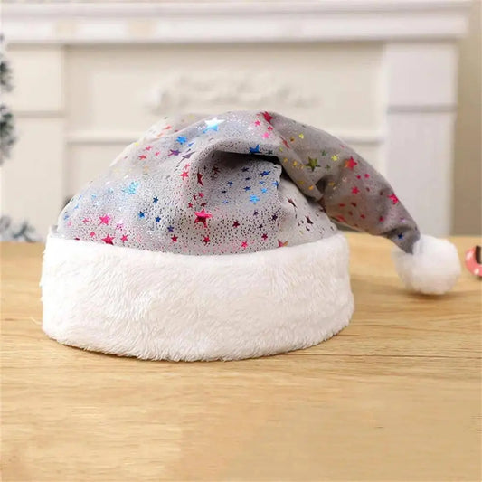 Sequin Christmas Hat Plush Solid Color Sparkle Santa Claus Hat with Long Fluffy Pompom For Adult Kids Christmas Party Decoration SS69