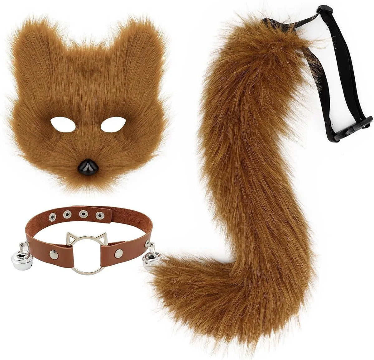 Set Con Maschera Di Volpe in Finta Pelliccia E Coda Di Lupo E Collana in Pelle, Accessorio per Costume Cosplay - SS69